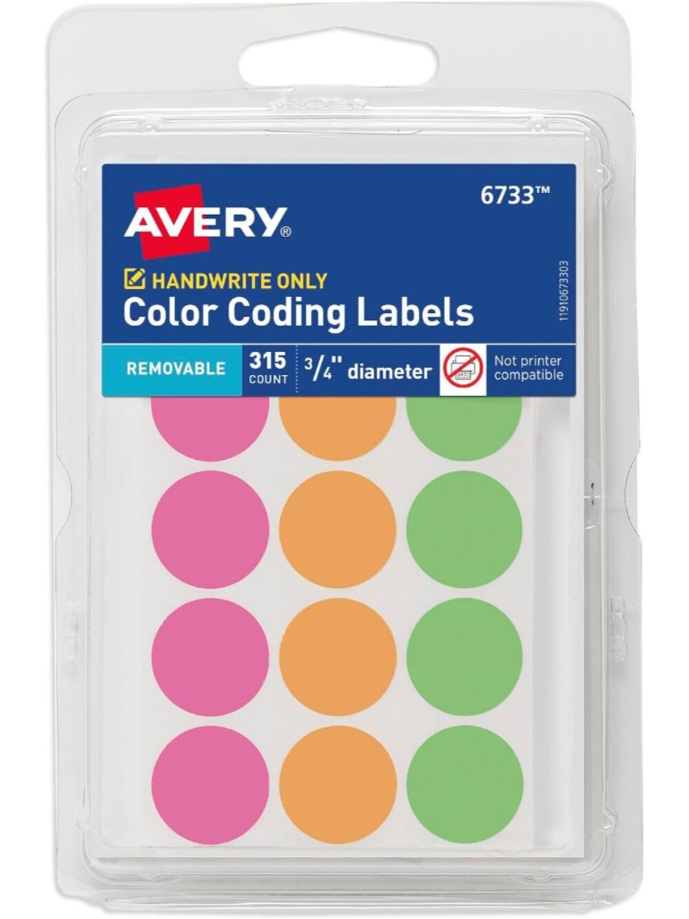 Color-Coding Removable Labels, 3/4 Inch Round Labels, Assorted Neon Colors, Non-